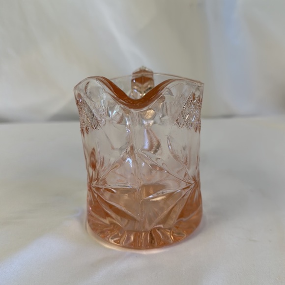 DEPRESSION GLASS PINK FLORAL AND DIAMOND BAND SMALL PITCHER - Picture 5 of 16